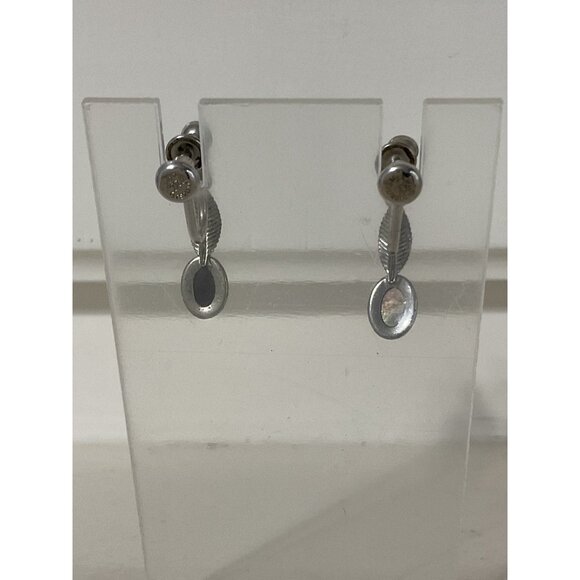 Van Dell Sterling Silver Marcasite Screw Back Leaf Dangle Drop Earrings - Picture 3 of 5